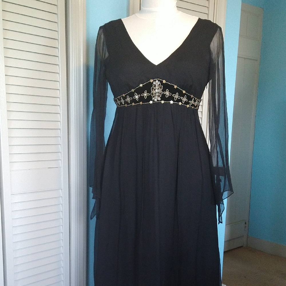 Signature by Robbie Bee Black Dress with Sheer Sleeves